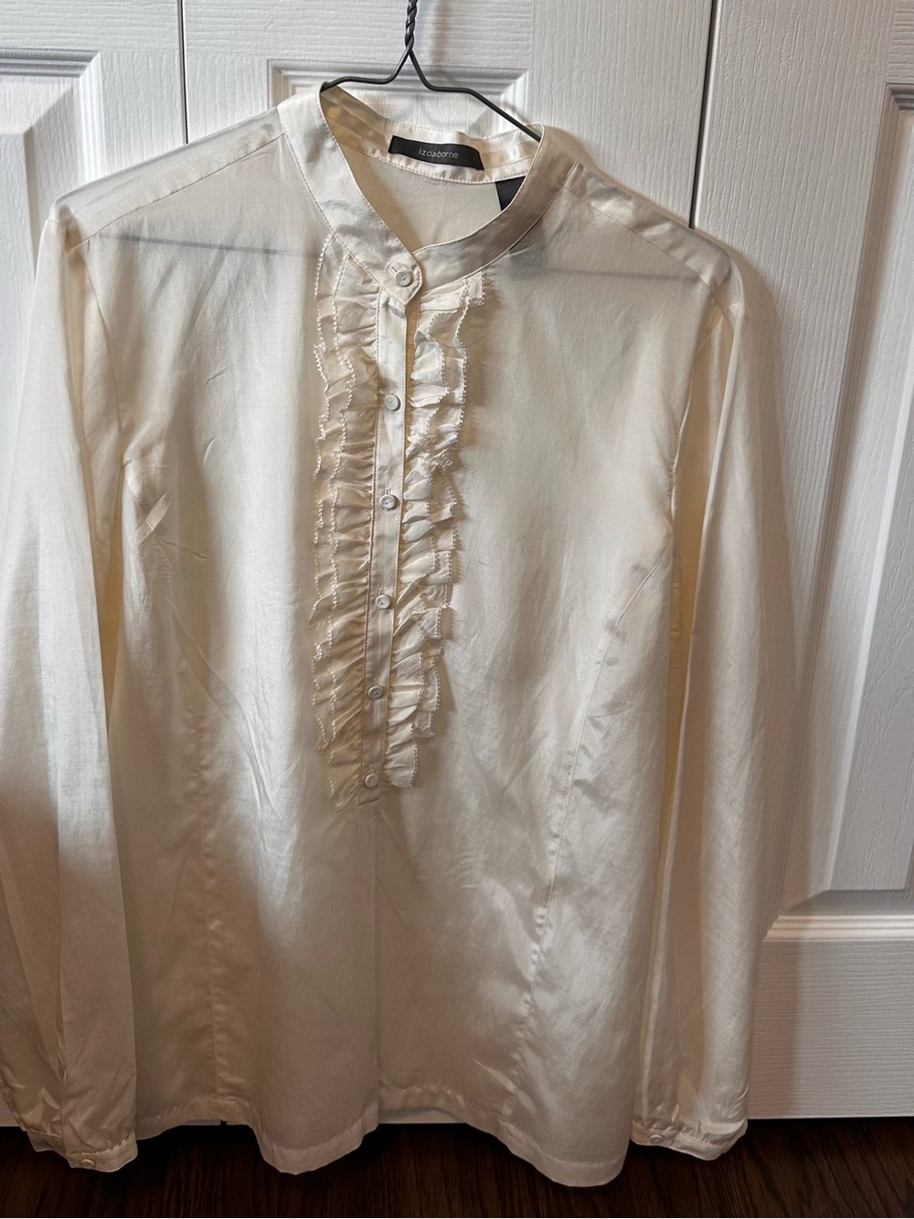 Liz claborne Cream Ruffle Front Silk Blouse